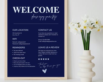Editable Airbnb Welcome Sign Template, Vacation Rental Guest Information, Guest Arrival Poster, VRBO Digital