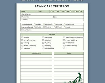 Printable Lawn Care Client Log, Service Record, Agreement (PDF Download)