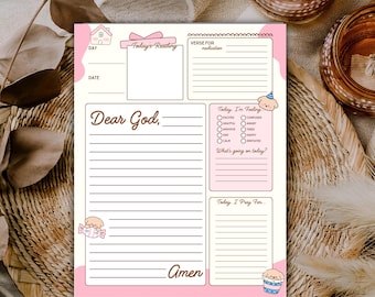 Kawaii Daily Prayer Journal Printable, Pink Devotional Worksheet (PDF Download)
