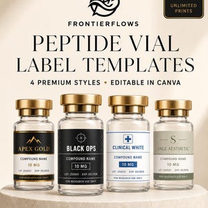Custom Peptide Vial Label Design | Research Vial Labels for 3mL 5mL 10mL | Editable Canva File + Print-Ready PDF