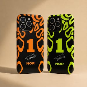 Coque Lando Norris Mclaren F1 pour iPhone 17Pro, 16, 15, 14, 13, 12, 11, Samsung S26, S25, S24, S23, A16, A35, Pixel 10, 9, 8, 7