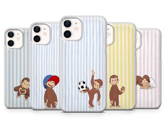Funny Monkey Phone Case Striped Cover for iPhone 17, 16, 15, 14, 13, 12, 11, Samsung S25, S24, S23, A56, A36, A16, Pixel 10