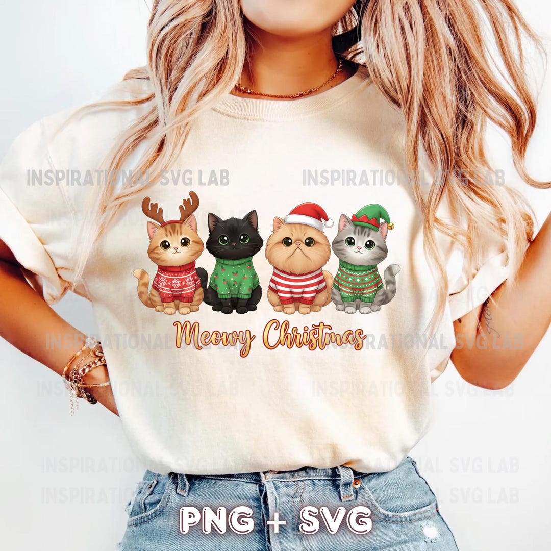 Meowy Christmas Cats PNG SVG | Funny Cat Lover Christmas Sublimation ...