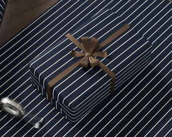 Navy Stripe Wrapping Paper Minimal Birthday Gift Wrap Modern Striped Paper