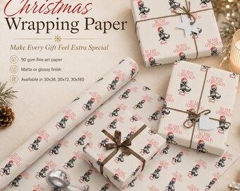 Personalisiertes Weihnachtspapier mit Waschbärmotiv, Geschenkpapier mit Waldtiermotiv und individuellem Namen