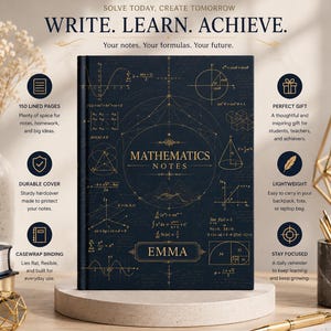 Personalized Mathematics Notebook for Students, Custom Name Journal Back to School 2026