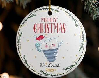 Ceramic Christmas Ornament | Merry Tooth 2025 | Personalized Dentist Ornament | Dental Office Gift | Round 3