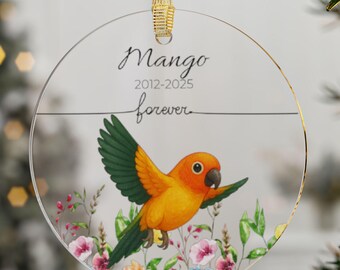 Acrylic Memorial Ornament | Sun Conure Parrot | Custom Name & Years