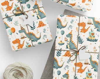 Dinosaur Birthday Wrapping Paper, Kids Party Gift Wrap