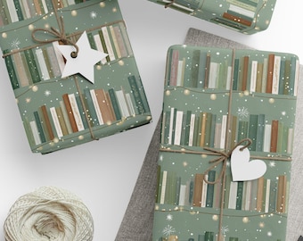 Bookshelf Christmas Wrapping Paper, Holiday Lights, Cozy Reader Gift