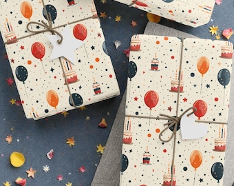 Birthday Wrapping Paper Balloons And Cake Pattern Matte Or Glossy Gift Wrap