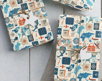 Travel Gift Wrapping Paper Vintage Map Packaging Roll