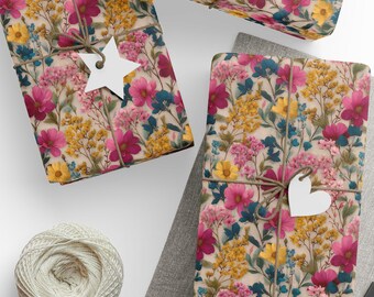 Colorful Floral Wrapping Paper Matte or Glossy Gift Wrap with Spring Bloom Design