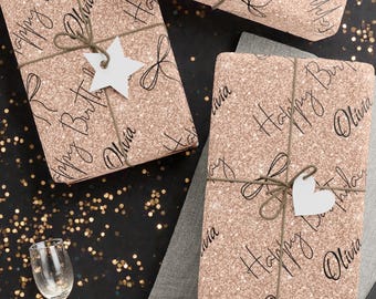 Personalized Rose Gold Wrapping Paper Custom Name Elegant Gift Wrap