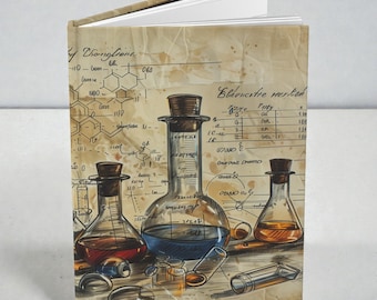 Hardcover Notebook | Vintage Chemistry Lab Design | 150 Ruled Pages