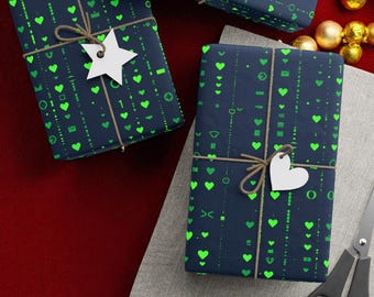 Wrapping Paper Digital Code Inspired Christmas Design | Matte or Glossy | 3 Sizes