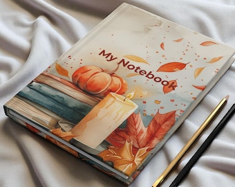 Hardcover Notebook | Pumpkin & Candle Autumn Design | 150 Ruled Pages