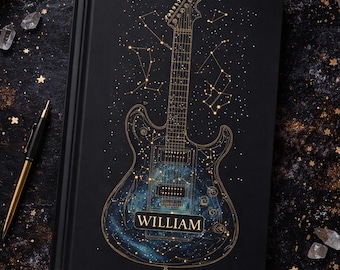 Cuaderno de guitarra personalizado: Diario musical personalizado para guitarra eléctrica con diseño de estrella.