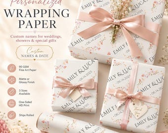 Personalized Wedding Wrapping Paper: Custom Names and Date Gift Wrap