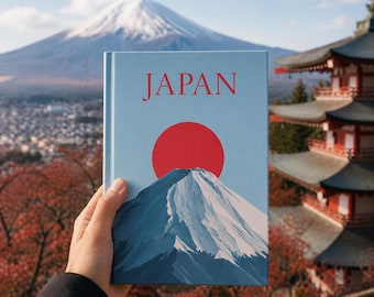 Diario di viaggio in Giappone, copertina rigida, quaderno bianco, design minimalista
