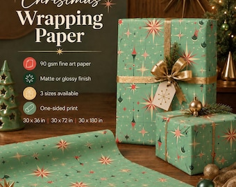 Mid Century Christmas Wrapping Paper, Retro Atomic Starburst Wrap
