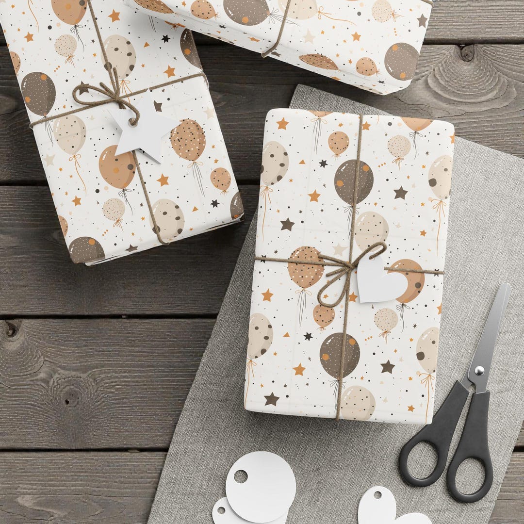 Neutral Balloon Wrapping Paper Minimal Birthday Gift Wrap Beige Party ...