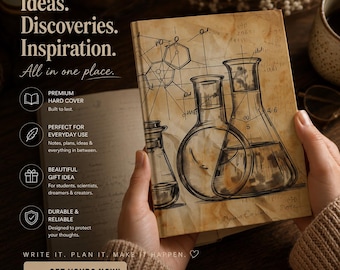Hardcover Notebook Retro Chemistry Flask Design 150 Ruled Pages