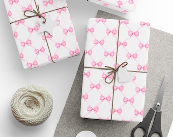 Pink Bow Wrapping Paper, Pastel Gift Wrap (Matte or Glossy)