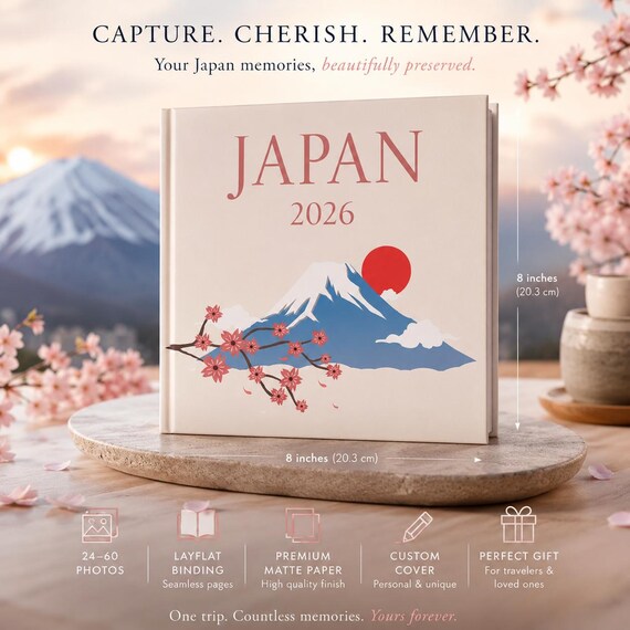 Japan Travel Photo Book 8x8 Custom Album Mount Fuji Sakura Cover
