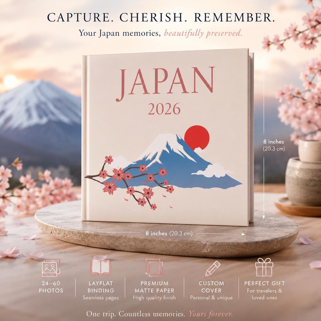 Japan Travel Photo Book 8x8 Custom Album Mount Fuji Sakura Cover