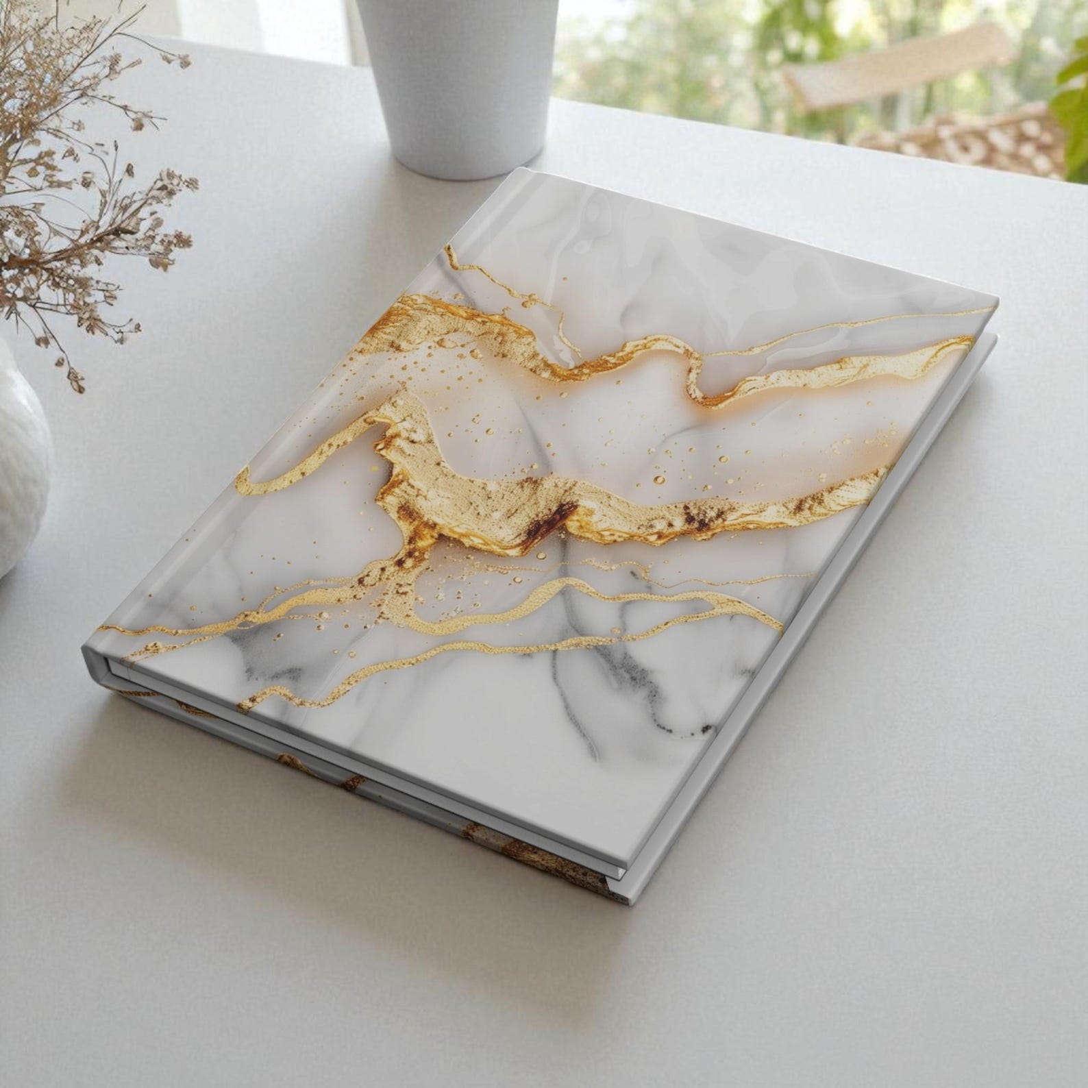 Hardcover Notebook  White  Gold Marble  150 Lined Pages  Elegant Minimalist Journal  SURPRY by YUVAGE