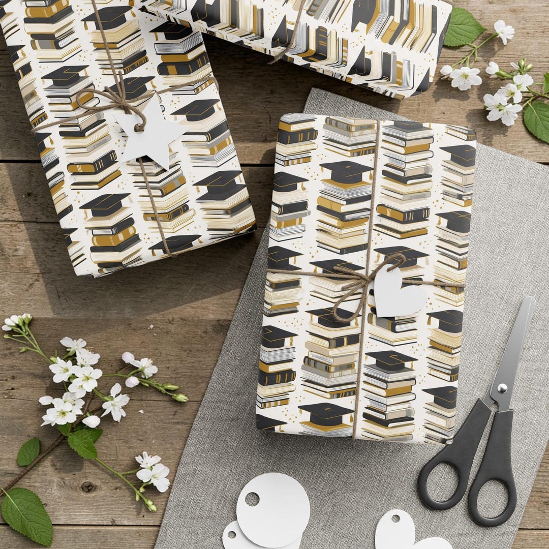 Graduation Wrapping Paper: Books & Graduation Cap Gift Wrap - Etsy