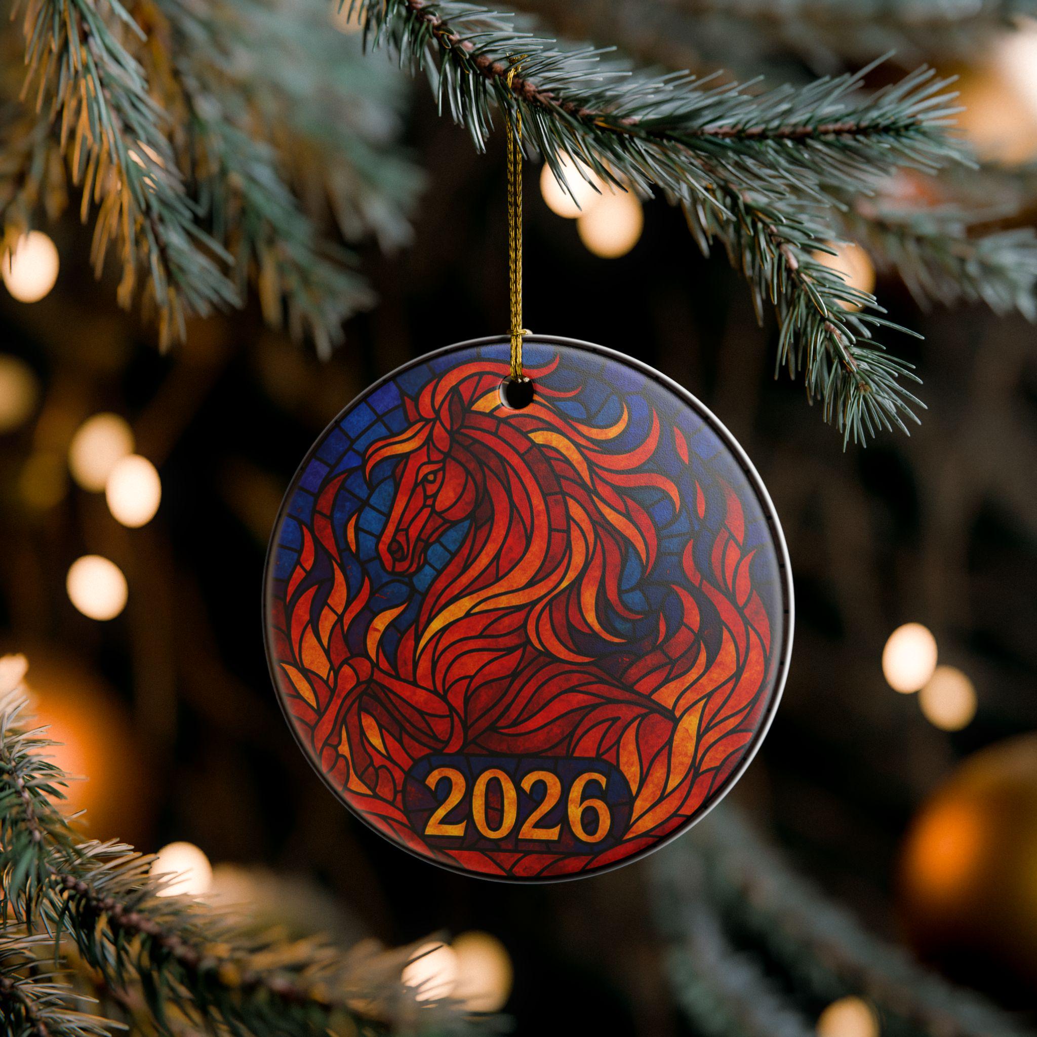 Ceramic Christmas Ornament | 2026 Year of the Fire Horse | Stained