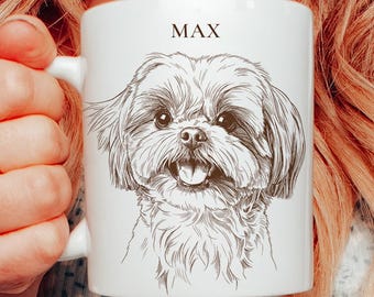Custom Pet Portrait Mug - Personalized Line Art Mug, Gift for Dog Moms & Cat Dads