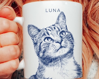 Custom Pet Portrait Mug - Personalized Line Art Mug, Gift for Dog Moms & Cat Dads