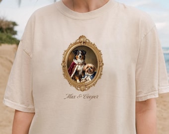 Custom Royal Pet Portrait Shirt, Comfort Colors Renaissance Dog Mom and Dad Tee