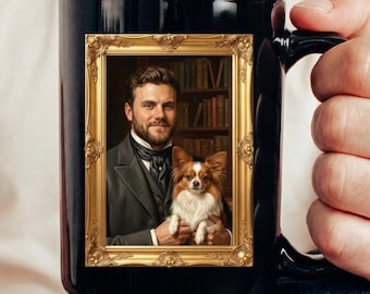 Custom Pet Portrait Mug with Owner, Royal Dog Dad Gift, Father's Day Pet Memorial