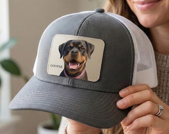 Unique Dog Mom Gift, Custom Pet Portrait Leather Patch Hat, Personalized Pet Memorial Keepsake