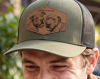 Custom Pet Line Art Hat, Multi Shape Leather Patch Cap, Personalized Dog Gift