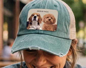 Custom Multi Pet Leather Patch Hat, Personalized Dog Mom Trucker Cap, Cat Dad Gift