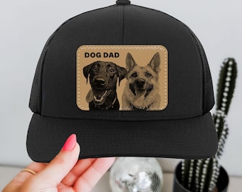 Custom Pet Portrait Leather Patch Trucker Hat: Father's Day Dog Dad Gift