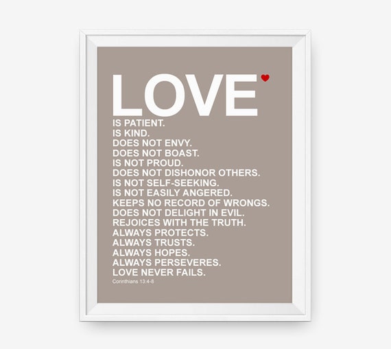 Items similar to Love is Patient Love Is Kind, Valentines Day Gift