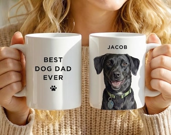 Custom Pet Portrait Mug, Watercolor Art from Photo, Dog Mom Cat Dad Gift