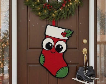 Handmade Christmas Stocking Tufted Rug,  Festive Holiday Carpet, Gift for Christmas Lovers