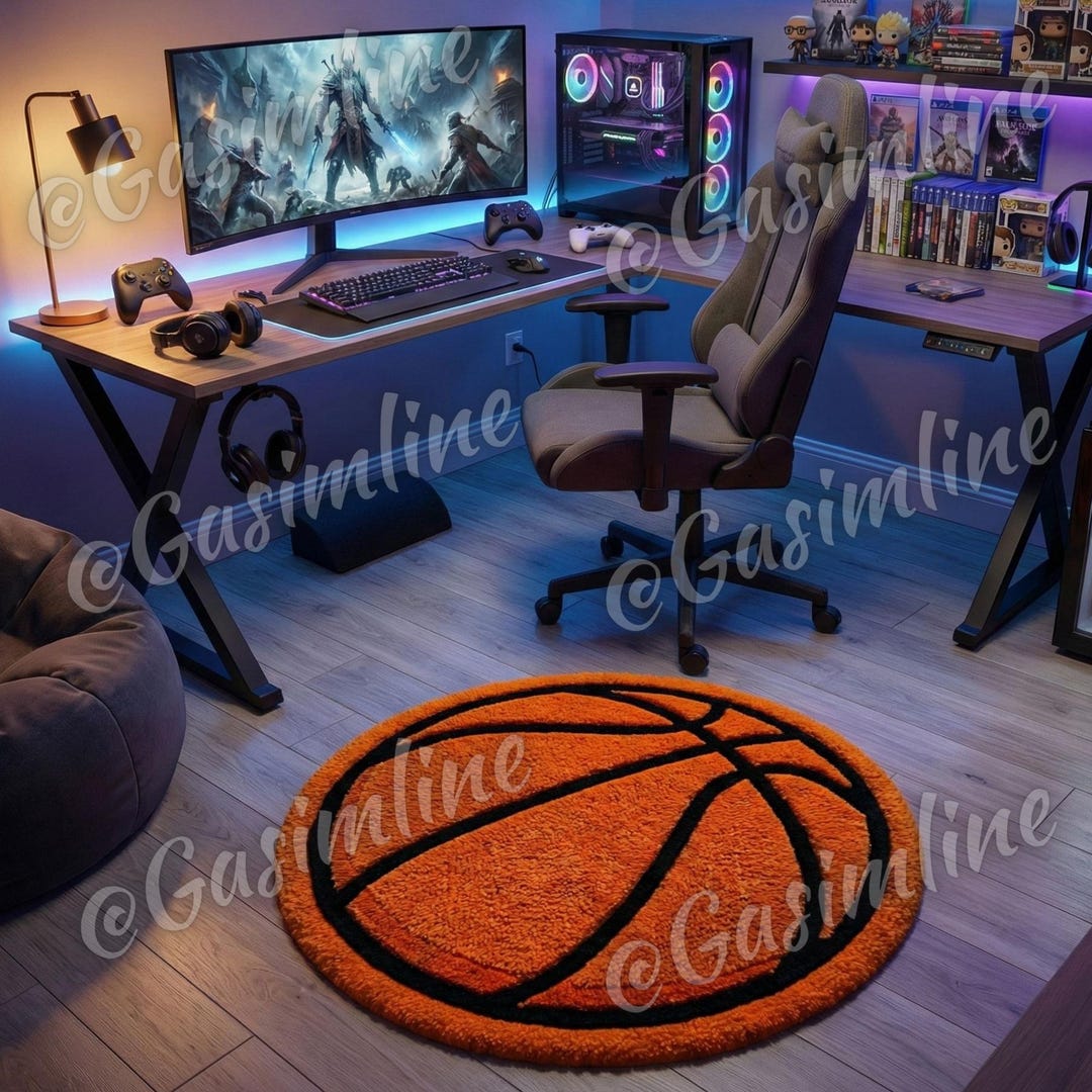 Round Xbox Rug Handmade Basketball Tufted Rug – Round Sports Rug, Gamer Room & Sports ...