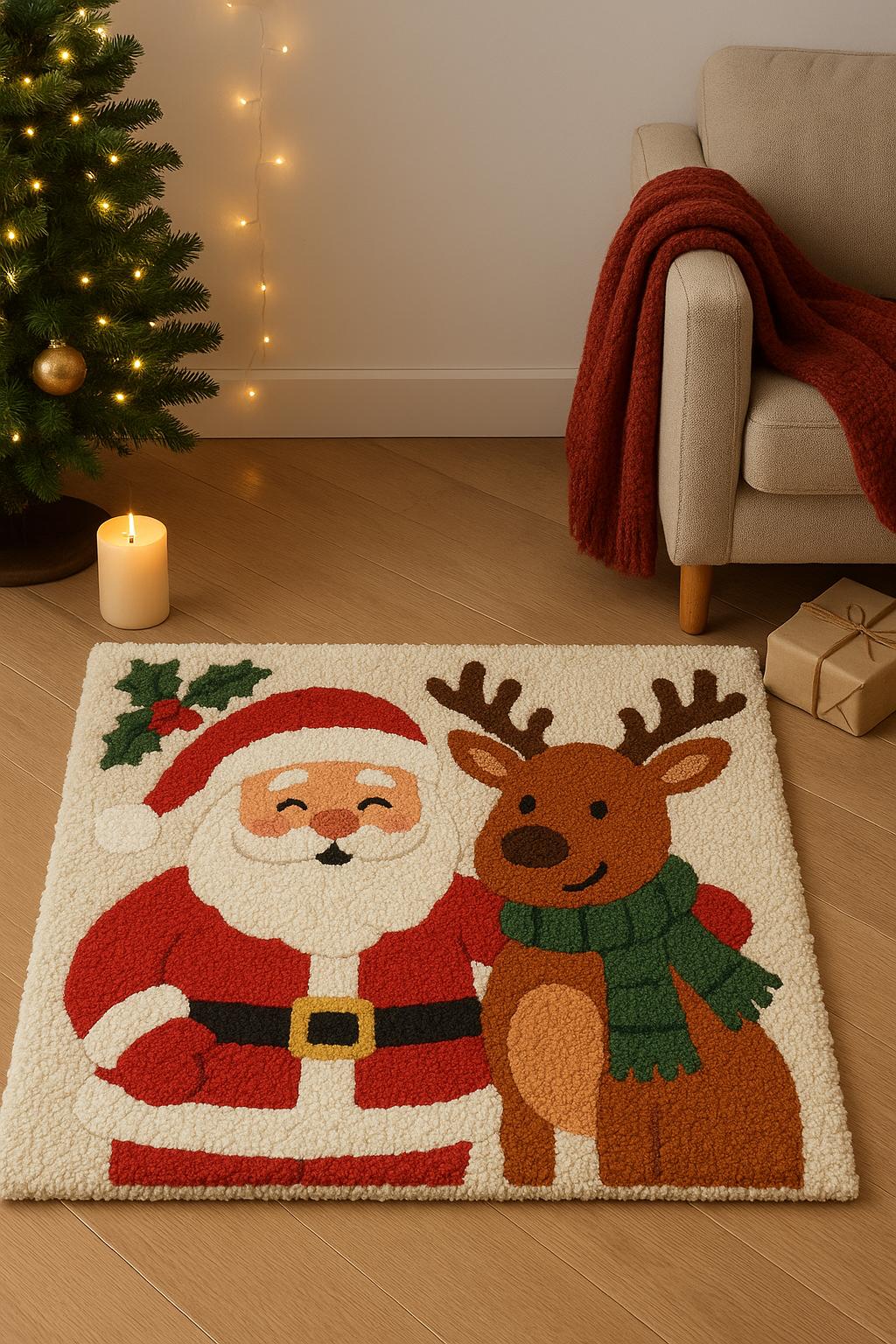 Handmade Santa and Reindeer Rug – Christmas Holiday Decor - Etsy