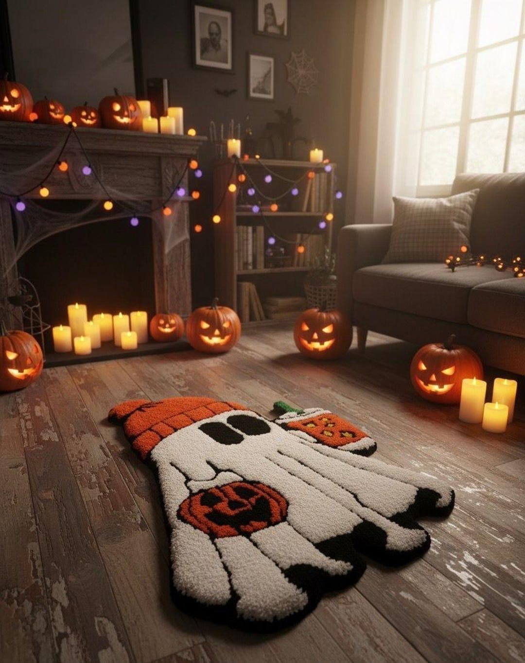 Handmade Ghost Rug Halloween Pumpkin Decor Cozy Autumn Accent (60x40 Cm ...