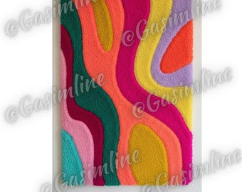 Handmade Vibrant Abstract Tufted Wall Art, Retro Wavy Pattern, Handmade Funky Home Decor