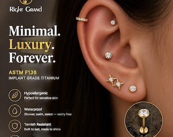 Titanium Flat Back Labret Stud, Threadless Cartilage Earring, Helix Tragus Conch Piercing, CZ Bezel Stud, Hypoallergenic Ear Jewelry