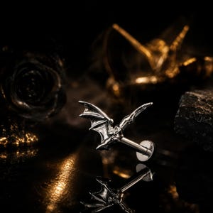 Gothic Bat Cartilage Earring, Titanium 16G Flat Back Piercing Stud